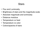 Stars: flux, luminosity, color, and temperature