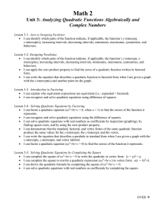 Math 2 Unit 3: Analyzing Quadratic Functions Algebraically and