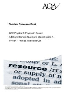 GCE Physics B: Physics in Context Teacher Resource Bank