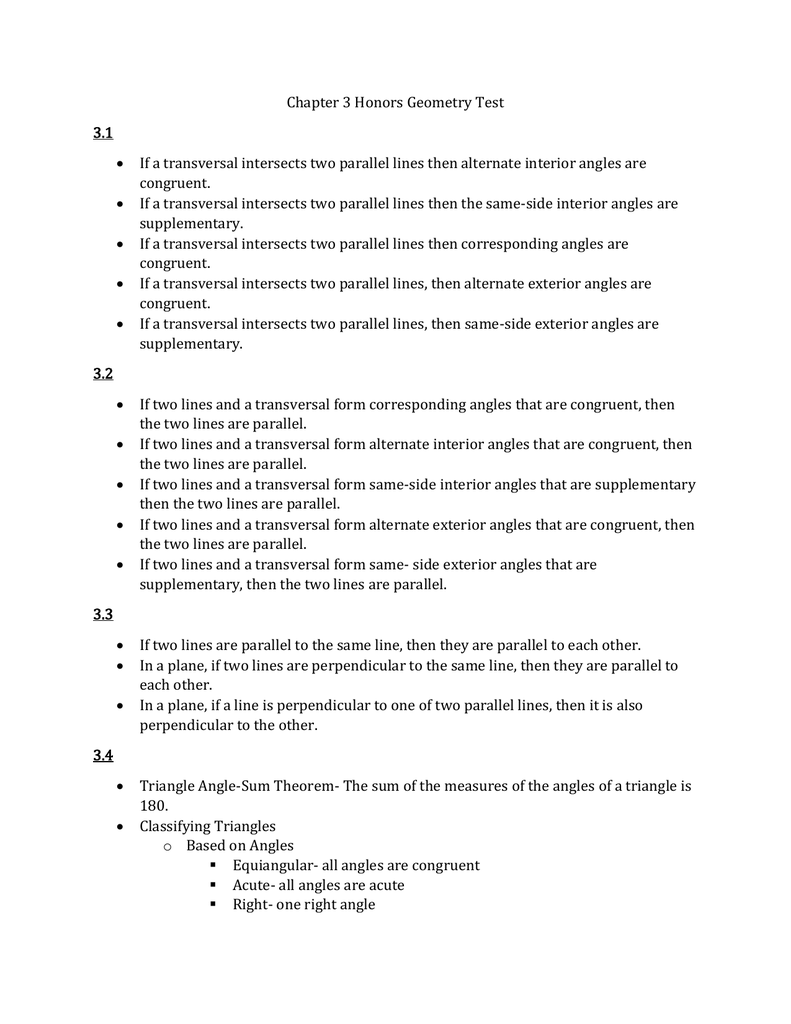 Chapter 3 Honors Geometry Test 3 1 If A Transversal