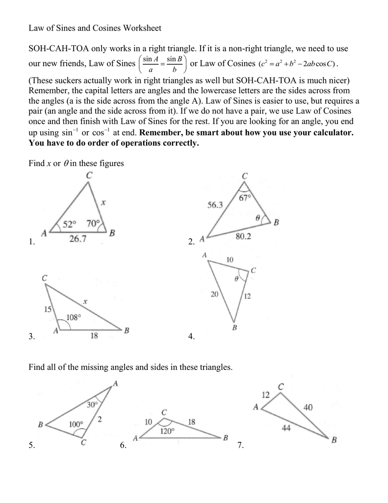 Non-Right Triangle Trig Worksheet Within Right Triangle Trig Worksheet Answers