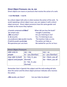 Direct Object Pronouns Me Te Nos