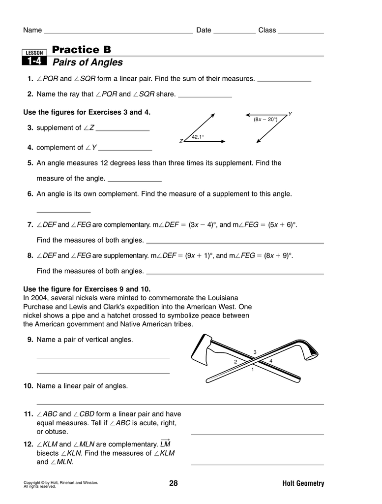 20-20 Practice B Pairs of Angles Within Pairs Of Angles Worksheet Answers