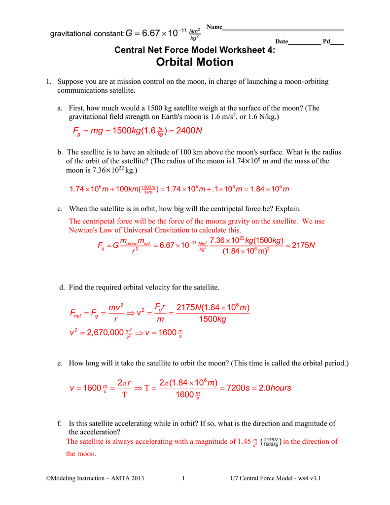 Radial Net Force Wkst 20 Throughout Calculating Force Worksheet Answers