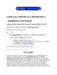 CHM 4411: PHYSICAL CHEMISTRY I Equilibrium and Change