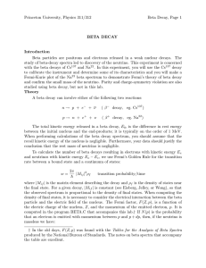 Princeton University, Physics 311/312 Beta Decay, Page 1 BETA