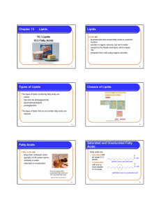 Chapter 15 Lipids Lipids Types of Lipids Classes of Lipids Fatty