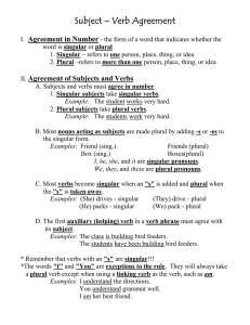 II. Agreement of Subjects and Verbs