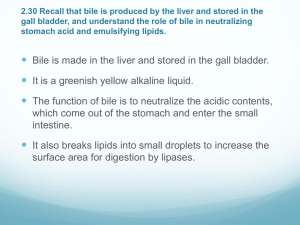 2.30 Recall that bile is produced by the liver and stored in the gall