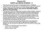 Physics 031 EARTH and SPACE SCIENCE - II