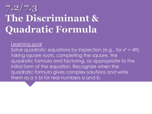 7.2 and 7.3 Quadratic Formula and Discriminant Printable
