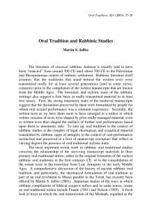 Oral Tradition and Rabbinic Studies