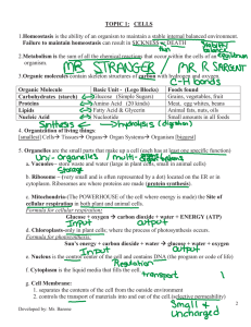 TOPIC 1: CELLS 1.Homeostasis is the ability of an organism to