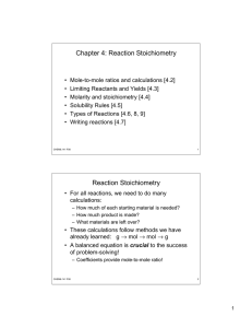 Chapter 4: Reaction Stoichiometry Reaction Stoichiometry