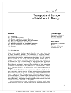 Transport and Storage of Metal Ions in Biology