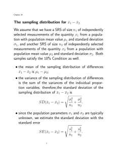 The sampling distribution for ¯x1 − ¯x2 We assume that we have a