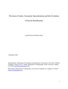 Division of Labor, Economic Specialization and the Evolution of