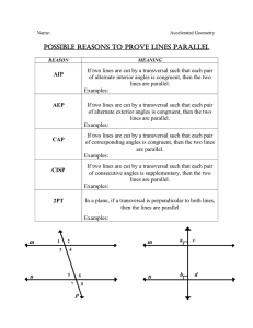 POSSIBLE REASONS TO PROVE LINES PARALLEL