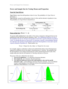 Power and Sample Size for Testing Means and Proportion