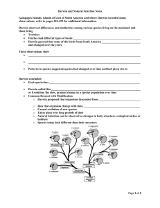 Darwin and Natural Selection Notes Galapagos Islands