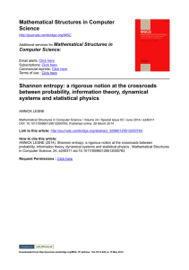 Mathematical Structures in Computer Science Shannon entropy: a