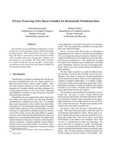 Privacy Preserving Naive Bayes Classifier for Horizontally