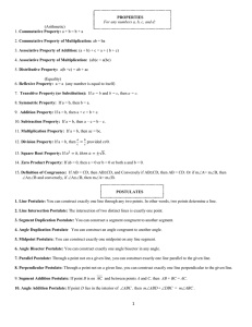 PROPERTIES For any numbers a, b, c, and d: (Arithmetic) 1