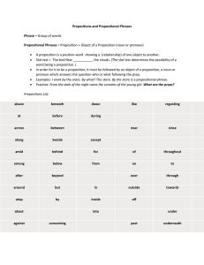 Notes: Prepositions, Subjects and Verbs