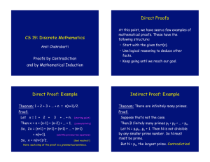 CS 19: Discrete Mathematics Direct Proofs Direct Proof: Example