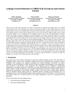 Leakage Current Reduction in CMOS VLSI Circuits by Input Vector