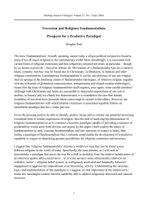 Terrorism and Religious Fundamentalism: Prospects for a Predictive