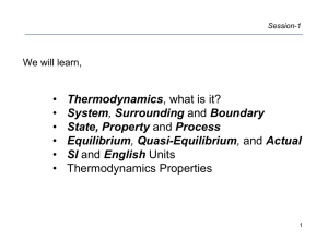 • Thermodynamics, what is it? • System, Surrounding and Boundary