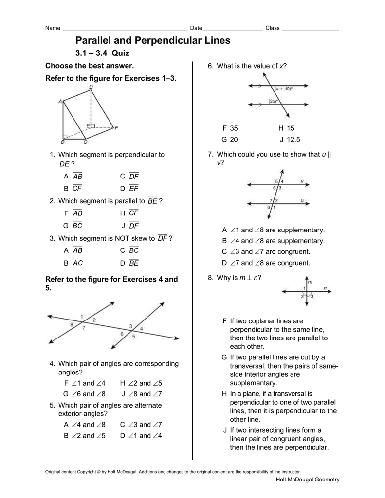 Section Quiz With Proving Lines Parallel Worksheet Answers