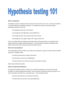 Hypothesis testing 101 What is a hypothesis? A hypothesis an idea