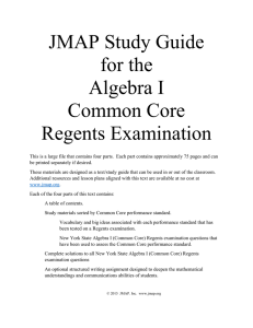JMAP Study Guide for the Algebra I Common Core Regents