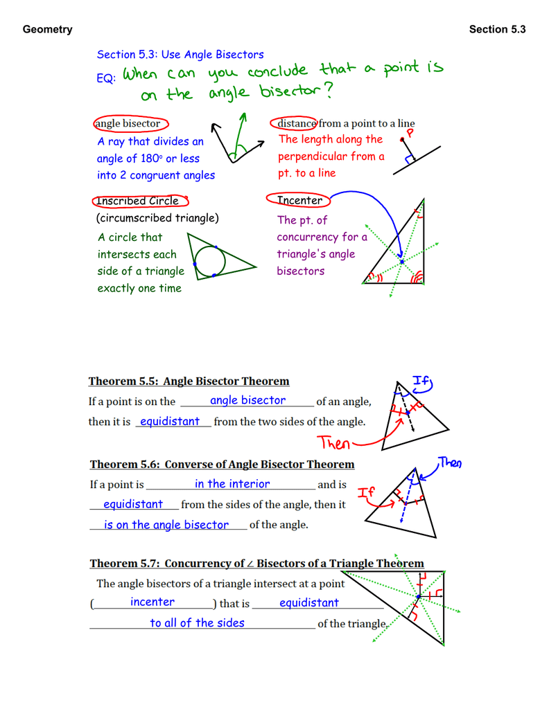 Angle Bisector Equidistant In The Interior Equidistant Incenter