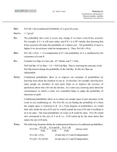 P(A | B) ≡ the (conditional) Probability of A given B occurs