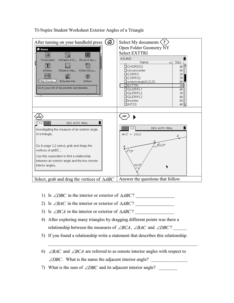 Ti Nspire Student Worksheet Exterior Angles Of A