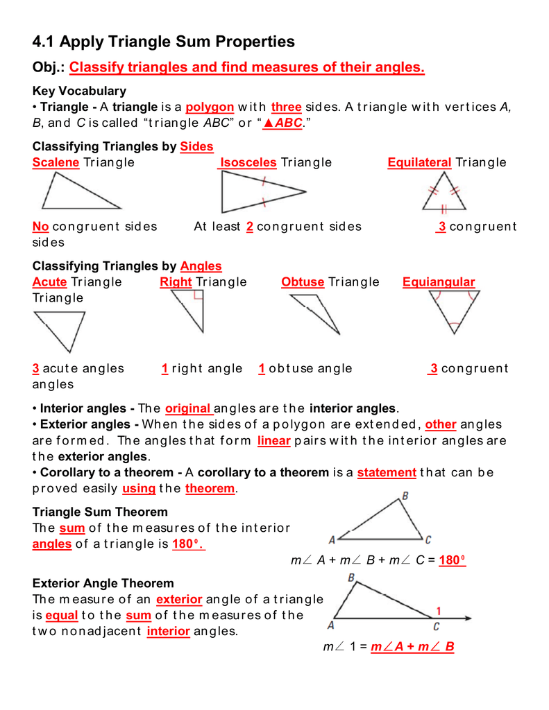 4 1 Apply Triangle Sum Properties