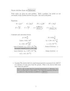 Physics 103 Hour Exam #2 Solution Point values are given for each