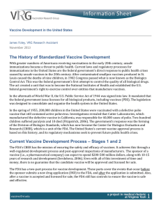 The History of Standardized Vaccine Development Current Vaccine