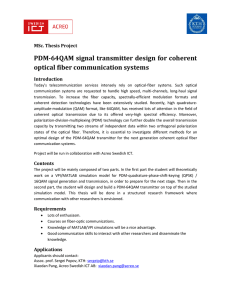 PDM-64QAM signal transmitter design for coherent optical fiber