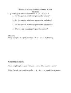 Section 1.6 solving quadratic equation
