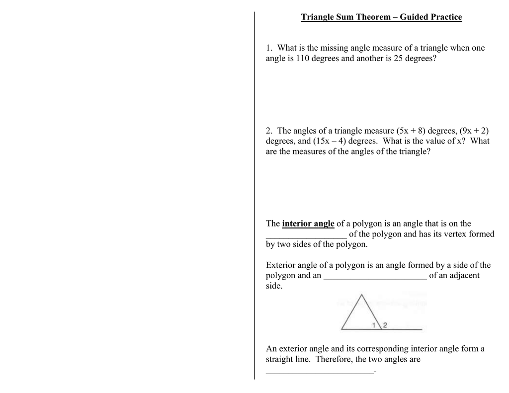 Triangle Sum Theorem Guided Practice