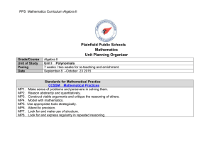 Plainfield Public Schools Mathematics Unit Planning Organizer
