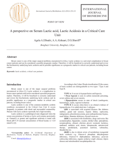 A perspective on Serum Lactic acid, Lactic Acidosis in a Critical