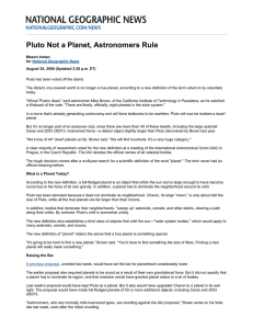 Article #1: Pluto Not a Planet?