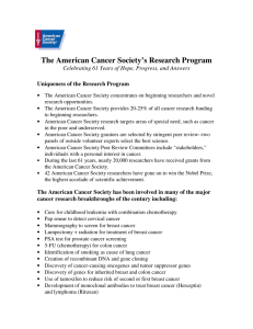 The American Cancer Society`s Research Program