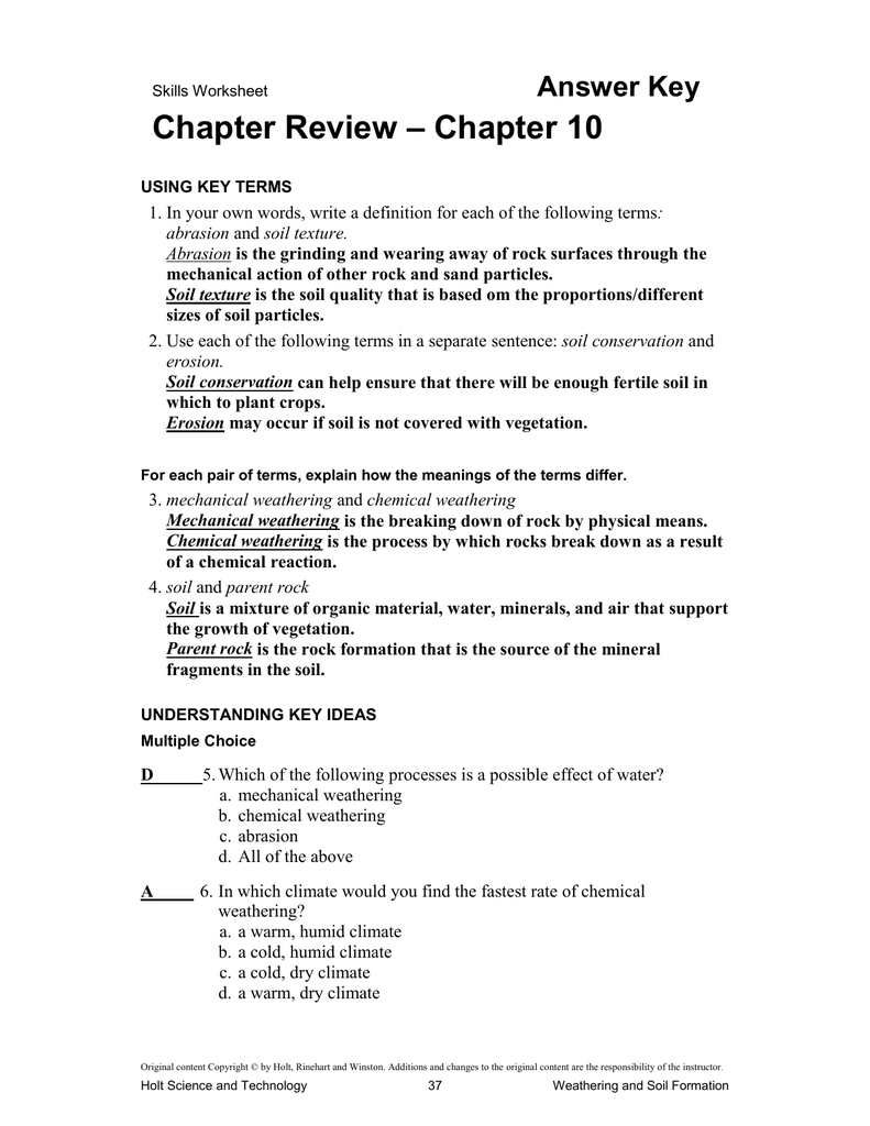 Chapter 20 Chapter Review Answer Key Within Soil Formation Worksheet Answers