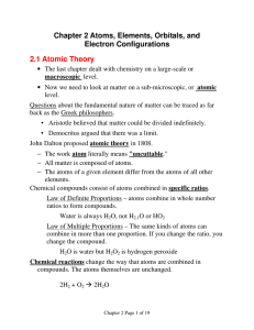 Chapter 2 Atoms, Elements, Orbitals, and Electron Configurations